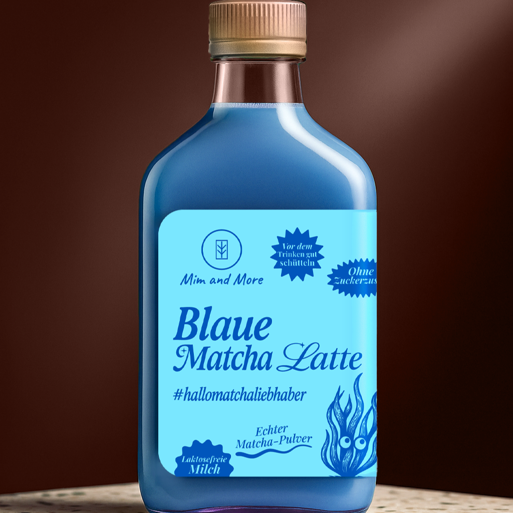 Blauer Matcha-Latte Glasflasche in Blau für Matcha 190ml
